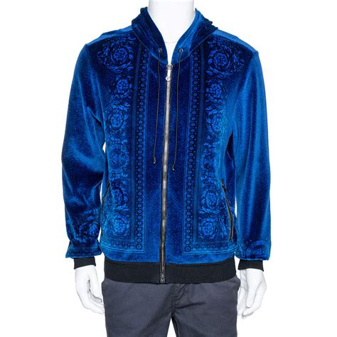 versace blue velvet hoodie|Versace zip up hoodie.